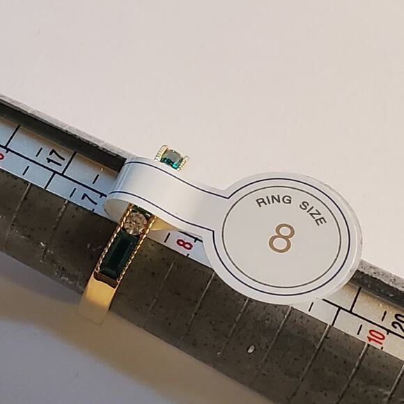 Anthropologie Brass over gold green stone Flat channel cut pattern ring Size 8 - Picture 4 of 11